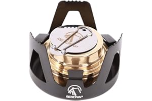 REDCAMP Mini Réchaud à alcool cuisinière à alcool pour sac à dos, cuisinière de camping légère en laiton avec support en aluminium pour camping et randonnée, noir