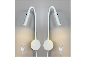 YNDD 2 Pezzi Lampada da Lettura a Parete, 3W Lampada da Letto a Muro con Porta di Ricarica USB, Collo d'oca Flessibile in Alluminio, Lampada Lettura Muro con Spina e Interruttore per Camera da Letto