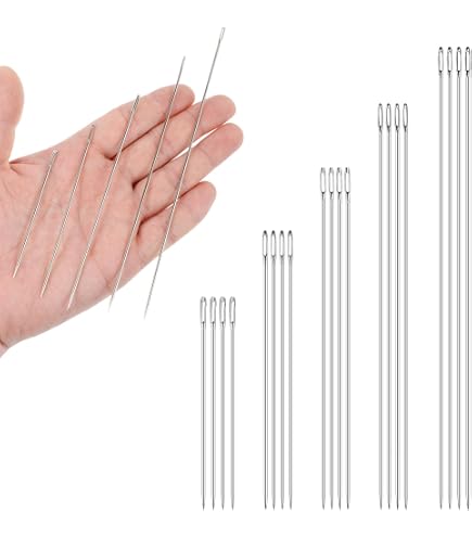 Qiuyan Set 9 Aghi Lunghi Da Cucito A Mano – 3 Misure (12,4cm, 15cm, 17,5cm) Con Cruna Grande Per Tappezzeria, Pelle, Tela E Progetti Artigianali
