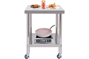 BATHRENA Tisch Edelstahltisch|400KG Arbeitstisch 201 Edelstahl Catering Arbeitstisch Lebensmittelzubereitung Tisch kommerzielle Arbeitstisch für Küche Bar Restaurant (60 * 60 * 85cm)