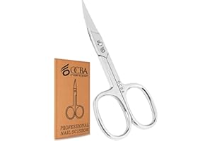 OCBA Cuticle Nail Scissor Professional Stainless Steel Curved Blade Sharp Nail Scissor for Thick Toenails Men Women Suitable for Manicure, Pedicure, Eyebrows, Nose Hair & Beard