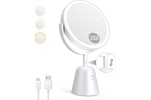 MOMOKUBA Magnifying Mirror with Light 20x, 8.5" Makeup Mirror with Light Double Sided, Illuminated Makeup Mirror Rechargeable, Make Up Mirrors Lighted Magnifying Large on Stand for Dressing Table, Bathroom