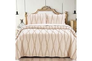 Rugs Inn Cozy Bedspread Throw – 3Pcs Embossed Quilted Comforter Warm Bed Coverlet Bedding Set for Bedroom Decor with 2 Pillow Sham (Double, Beige)