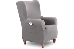 Textilhome - TEIDE Elastiskt Vingstolskydd, storlek 1 kvadrat - från 70 till 100 cm. ljusgrå färg