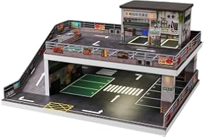 WANENGEDIY 1/64 parkeringshus biltvätt scenmodell, gör-det-själv miniatyrbyggnad diorama modell med lampor, realistisk scenmo