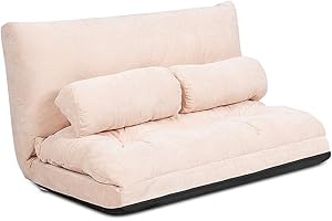 COSTWAY Składana Sofa 3 w 1 z Regulowanym Oparciem i 2 Poduszkami Lędźwiowymi - Beżowa