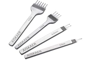 Aiskaer® Nähte-Meißel-Set, aus weißem Stahl, 1/2/4/6 Zinken, für rautenförmige Löcher, für Lederarbeiten und zum Basteln. 4 mm