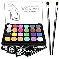 RIOGOO Face Paint Kit for Kids - 32 Stencils, 24 Large Water Based Paints, 2 Brushes, Professional Quality Face & Body Paint, Hypoallergenic Safe & Non-Toxic, Ideal for Halloween Party Face Painting