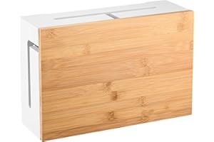 Kabelmanagement Box aus Bambus 32×20×11 cm – Magnetischer Deckel – Kabel Organizer für Schreibtisch & TV – Kabelbox zur Kabelaufbewahrung – inkl. Montagematerial für Wandbefestigung (Weiss)