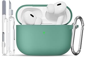TNSNK Hülle für AirPods Pro 2/1. Gen with Cleaner Kit, Silikon Protection Case for Apple Airpods Pro 2019 (2023 USB-C/Lightning Cable) with Keychain [Support Wireless Charging]-Pine Leaf Green