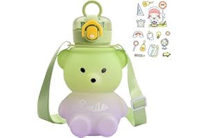 Xzeemo Cute Bear Water Bottle With Straw, 800ML Childrens Drink Bottle, Leak-Proof Water Bottle, BPA Free Sport Drinks Jug, Gradient Colorful Water Bottles for Kids Girls Boys School Travel (D)