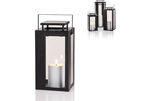 Schlaraffenland Outdoor Laterne LUCIDO klein inkl. LED Outdoor Kerze 15x15x31 cm | Schwarz | aus Metall-Glas / Kunststoff | Laternen für Draußen | Deko Garten | LED Laterne Outdoor