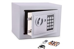 Meykey Coffre fort de Securite Électronique 23×17×17cm, Coffre-fort Numérique avec 4 Piles, Argent Gris