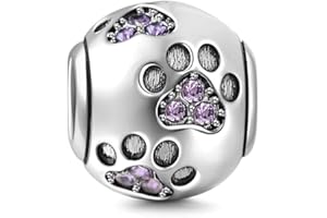 JIARONG CHARMS Breloque en argent sterling 925 avec empreinte de patte de chien - Perle pour bracelets Pandora violet