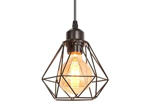 iDEGU Suspension Luminaire Industrielle Métal Lustre Plafonnier Style Cage Géométrique E27 Mini Lampe de Plafond Vintage pour Couloir Entrée, Noir, Ø 16cm (Seul)
