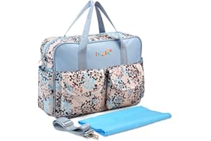 Insular® Multifunctional Waterproof Mummy Shoulder Bag Diaper Bag Chic Nappy Changing Bag Tote/Messenger Style Large Light Weight with Changing Mat, Adjustable Straps Animal Fun (Blue Dandelion)