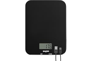 Salter SA00597FEU12 Rechargeable Kitchen Scale – Digital Food Weighing Scales for Cooking & Baking, Tare/Zero Function, USB Charging Cable Included, Measures Liquids/Fluids, Slim Design, 5kg Capacity