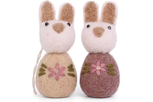 ÉN GRY & SIF Gry & SIF - Set di 2 ganci ricamati a forma di coniglietto pasquale, decorazione pasquale, fatti a mano, commercio equo e solidale, colore: Prugna e beige