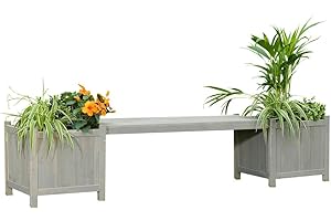 Melko Deux boîtes à Fleurs avec Banc de Jardin Banc de Jardin en Bois Gris, planteur en Bois