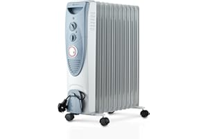 PureMate Oil Filled Radiator, 2500W/2.5KW - 11 Fin - Portable Electric Heater, 3 Power Settings, Adjustable Temperature and Thermostat, Thermal Safety Cut off & 24 Hour Timer