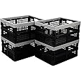 Ikando 4-Pack Collapsible Storage Crates, Stackable Folding Basket Bin/Container, 15 Litre