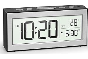 YouJabz Reloj despertador digital con pantalla LED, reloj despertador de noche, funciona con pilas, con luz nocturna, 5 horarios de alarma, repetición, ajuste automático de brillo, calendario, 12/24H