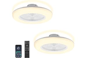 Fiqops 2x Ventilador de techo con luz y mando a distancia, 80W Smart LED Dimmable Ventiladores de techo 3 Light Color Change y 6 velocidades del ventilador para dormitorio salón
