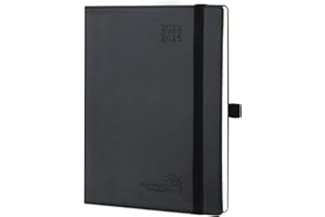 ‎POPRUN POPRUN Kalender 2025 Wochenplaner (Aug.2024-Dez.2025) Softcover mit PU-Leder, ca. A5 (22 x 16,5 cm), 17-Monate-Terminplaner 2025 1 Woche 2 Seite mit FSC®-Zertifiziertem Papier - Schwarz