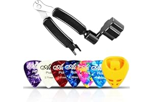 SGERUFZ 1 Pcs Enrouleur de Corde pour Guitare 3 en 1 Outil de Guitare Multifonctionnel avec Pince Coupante Coupe-Corde et Extracteur de Broches de Pont Manivelle 6 médiators de guitare