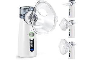 Bntath Nebulizador Silencioso, Recargable USB-C, Máquina de Nebulizador Para Adultos y Niños, Con Pantalla Digital, Nebulizadorultrasónico Con 2 Máscaras y Una Boquilla – Gris