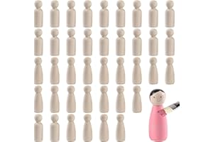 WATLIKEUP 40PCS Natural Wooden Peg Dolls Wooden People Figures,Unfinished DIY Painting Dolls Kit,33mm Blank Peg Figures,Unpainted Blank Natural Doll,for Kids Art Projects,Wedding Decor & Creative Crafts