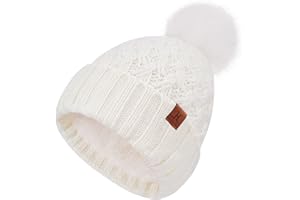 Bequemer Laden Bonnet d'hiver Chaud pour Femme avec Pompon - Câble Épais, Doublure Fleece Confortable Cadeau Femme
