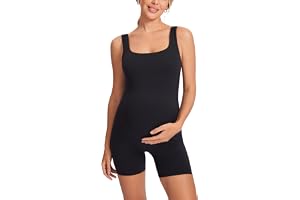 MOMANDA Women' s Maternity Bodysuit Sleeveless Shorts Jumpsuit Square Neck Tank Top for Pregnancy