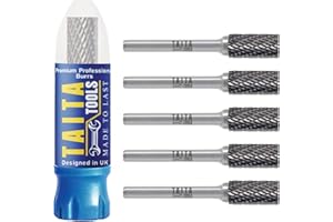 TAITATOOLS Carbide Burr 1/4" Shank, SA-3 Tungsten Double Cut Rotary Die Grinder Bits - Cutting Burrs for Milwaukee, Dewalt and Makita Die Grinder Accessories - Wood Carving Metal Working & Sturdy Storage Case