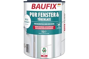 BAUFIX PUR Fenster- & Türenlack weiss, seidenmatt, 1 Liter, Weißlack, PU Fensterlack, elastisch, hohe Haltbarkeit, kein Abblättern