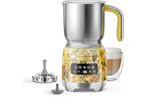 Hazel Quinn Montalatte Elettrico, cappuccinatore elettricoIn Acciaio Inox, 5 In 1 Funzione, Design Diviso, Schiuma Di Latte Calda E Fredda, Adatto Per Latte Macchiato, Cappuccino,400ML-Stampa Floreale