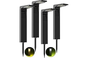 OUSFOT Faretti Solari a Led da Esterno IP65 Lampada Solari Giardino Potenti 32 LED Luci Solare da Giardino Esterno con 2 Modalità di Temperatura di Colore a Terra per Percorso Vialetto da Cortile-4PCS