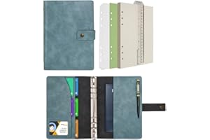 Wonderpool Carnet de notes rechargeable en cuir - Papier à pois intérieur en cuir véritable pour le travail de voyage et l'organisateur (Bleu ciel, A5)