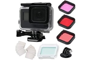 SRUIM Coque Étanche pour GoPro Hero 7/6/5/2018 Noir - Boîtier de Protection avec Inserts Anti-Buée et Kit de Filtre - Convient pour la Photographie de Plongée Sous-Marine jusqu'à 45 m