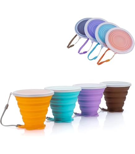 ZOCONE Set Di 3 Bicchieri Pieghevoli In Silicone Da 200 Ml Con Coperchio E Moschettone - Perfetti Per Picnic, Campeggio E Viaggi