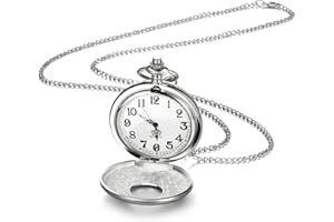 Yaomiao Orologio da tasca vintage al quarzo liscio con catena orologio da taschino con numeri orologio da taschino antico per uomini papà compleanno argento numeri vintage e classico, argento,