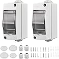 Qiyiche 2 Module IP65 Waterproof Grey ABS Surface-Mount Fuse Box Cabinet with Transparent Cover, 2 Way Outdoor Electrical Box, 2 Connectors Included