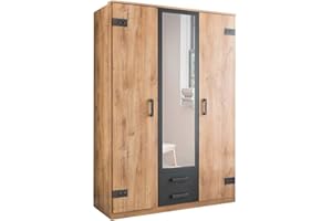 lifestyle4living Drehtürenschrank Cork Art.Nr. 484 Dekor: T25 Plankeneiche-Nachbildung, Abs. Graphit