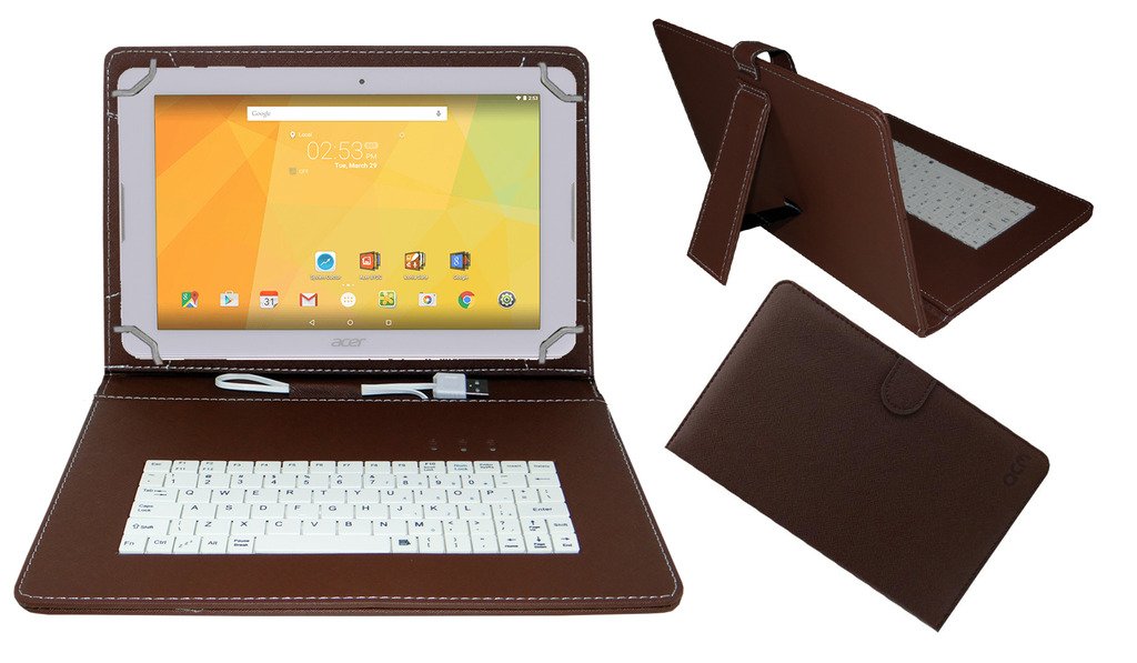 Acm USB Keyboard Case Compatible with Acer Iconia One 10 Tablet Cover Stand Study Gaming Direct Plug & Play - Brown