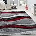 Produktbild Designer Teppich Modern Kurzflor Wellen Optik Abstrakt Grau Schwarz Rot, Grösse:160x230 cm