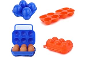 Monsully 2Pcs 6 Grids Folding Plastic Egg Carrier Holder, 2Pcs 4 Grids Portable Egg Carrier Holder Egg Storage Box Plastic Egg Container, for Outdoor Camping Picnic (Blue+Orange)