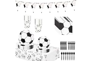 PIUMOJ Fußball Geburtstag Set, Partygeschirr Kindergeburtstag, Fussball Deko Geburtstag Pappteller Party Set, Geschirr, Pappbecher, Servietten, Geburtstag Junge Party Set, 16 Gäste