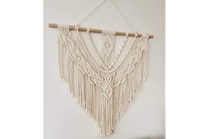 CBXSF Gran Pared Colgante Macramé Decoración de Paredes Bohemias Tapiz de Macramé Encima de la Cabecera Tapices Tejidostelón de Fondo de Boda de Macramé,90cm (Anchura)X80cm (Longitud) (Beige)