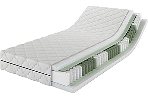 ‎MSS E.K. MSS e.K. Medic Taschenfederkernmatratze 140x200 x 20 cm (Kernhöhe 19 cm), 7-Zonen Federkernmatratze mit Komfortschaum und Microfaser-Bezug, Matratze für Kinder und Erwachsene, Härtegrad H4