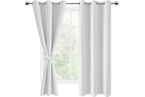 DWCN Greyish White Blackout Curtains with Tiebacks for Bedroom Thermal Insulated Solid Eyelet Curtains for Living Room,2 Panels,46" Wide x 72" Drop